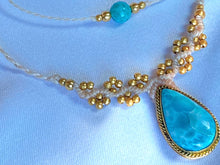 Načíst obrázek do prohlížeče Galerie, Elegantní set Macrame náhrdelníku a náramku Larimar-komunikace

